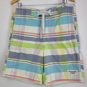Abercrombie & Fitch Men’s Multicolor Board Swim Shorts Size M Flat Front Trunks